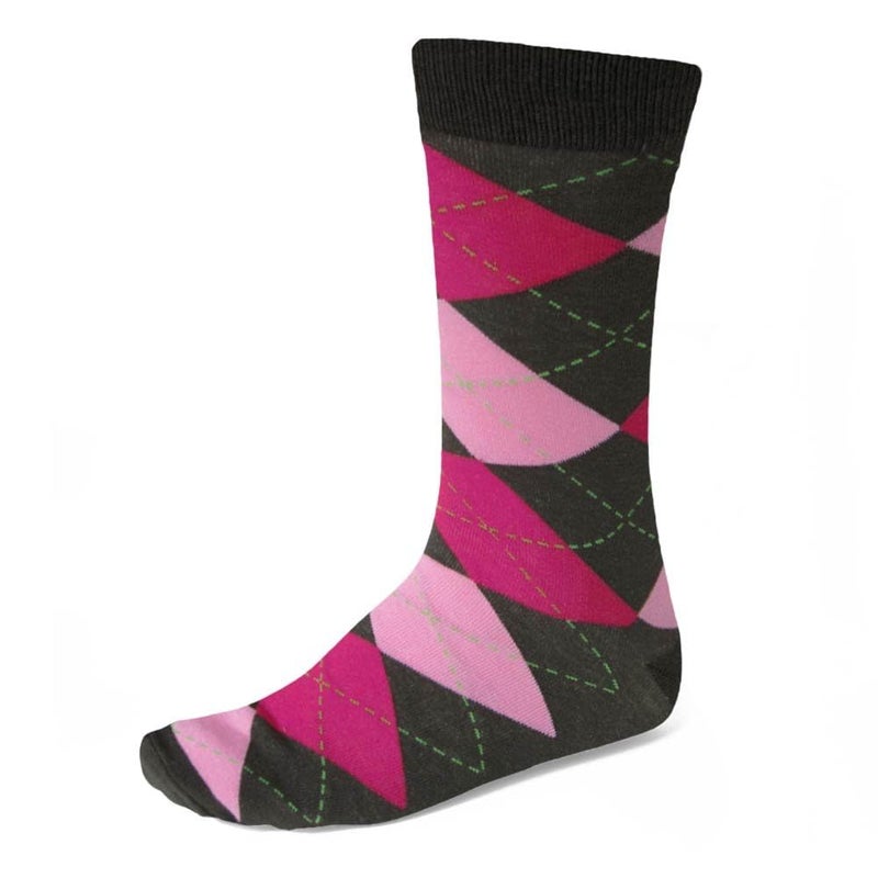 tiemart Men's Socks, One Pair (Graphite Gray and Pink Argyle) - Image 1